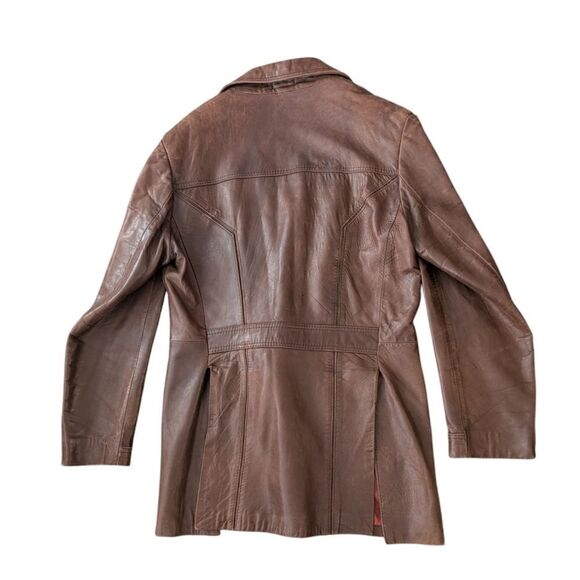 Berman's‎ 70s mens vintage brown leather trench coat jacket - Picture 6 of 16